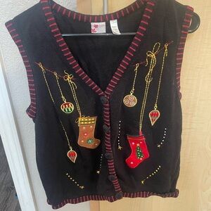 Christmas holiday ugly sweater vest women’s large knit button up